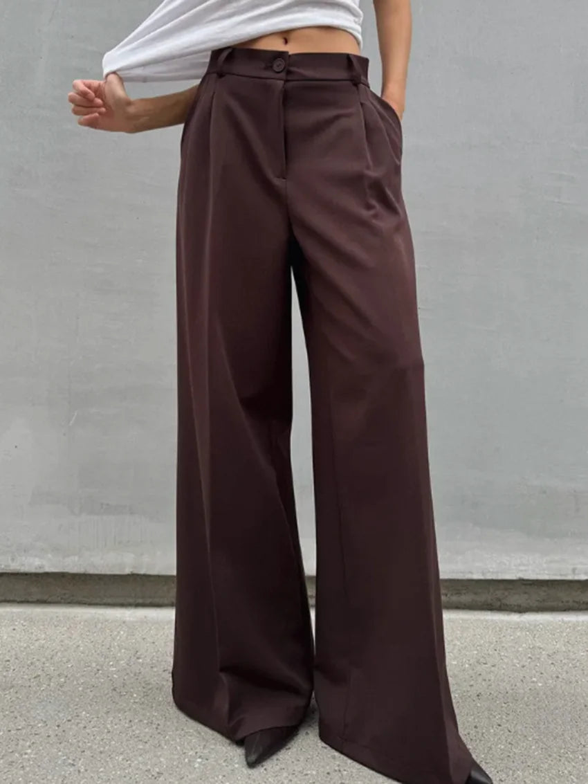 Parc Fee Fashion Loose Coffee Office Women Pants 2026 Casual High Waist Wide Trousers Elegant Full Length Pants Female Clothing