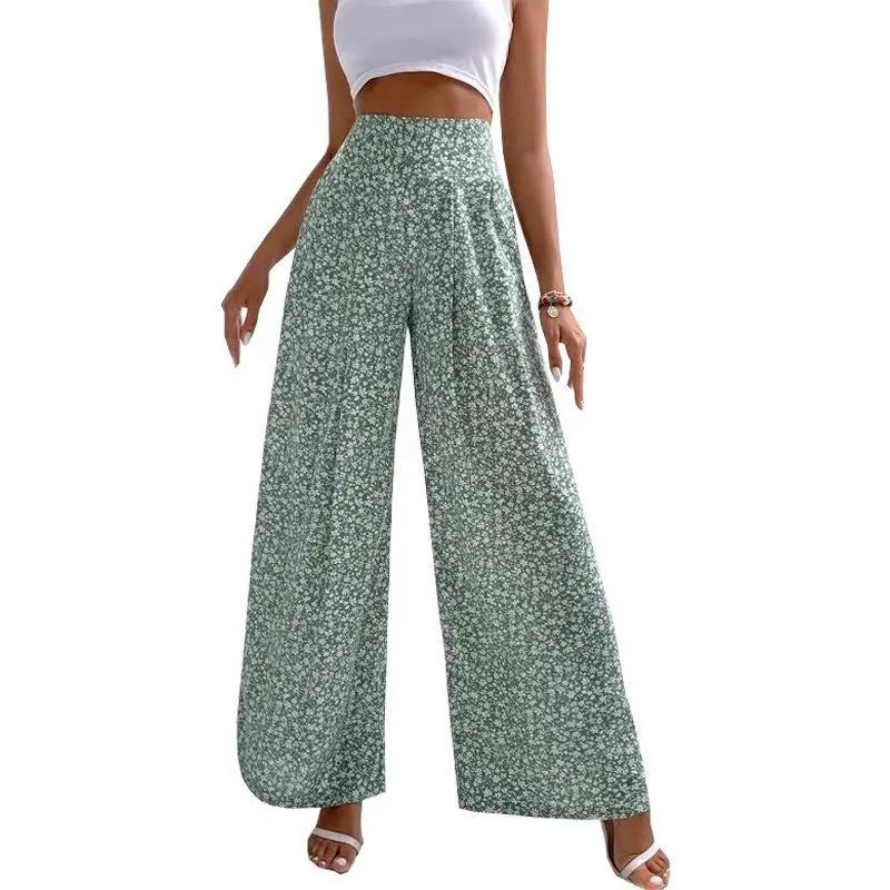 2026 new red green blue black floral high-waisted bell-bottoms pants loose and comfortable slim ladies design feeling pants