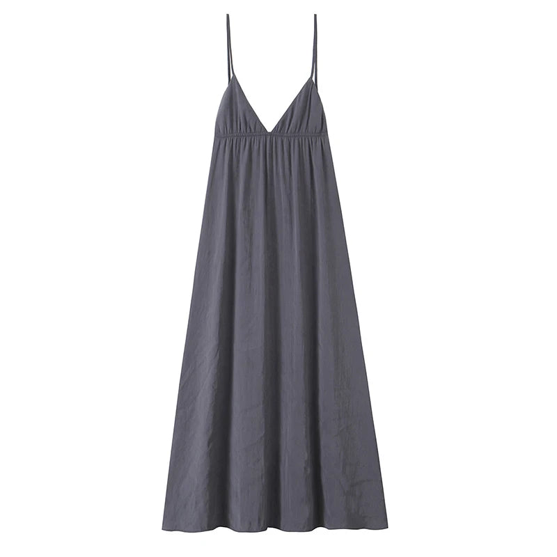 YENKYE Sexy Backless Flowy Midi Slip Dress Women High Waist V Neck A-line Holiday Summer Dresses Casual Beach Vestidos 2026
