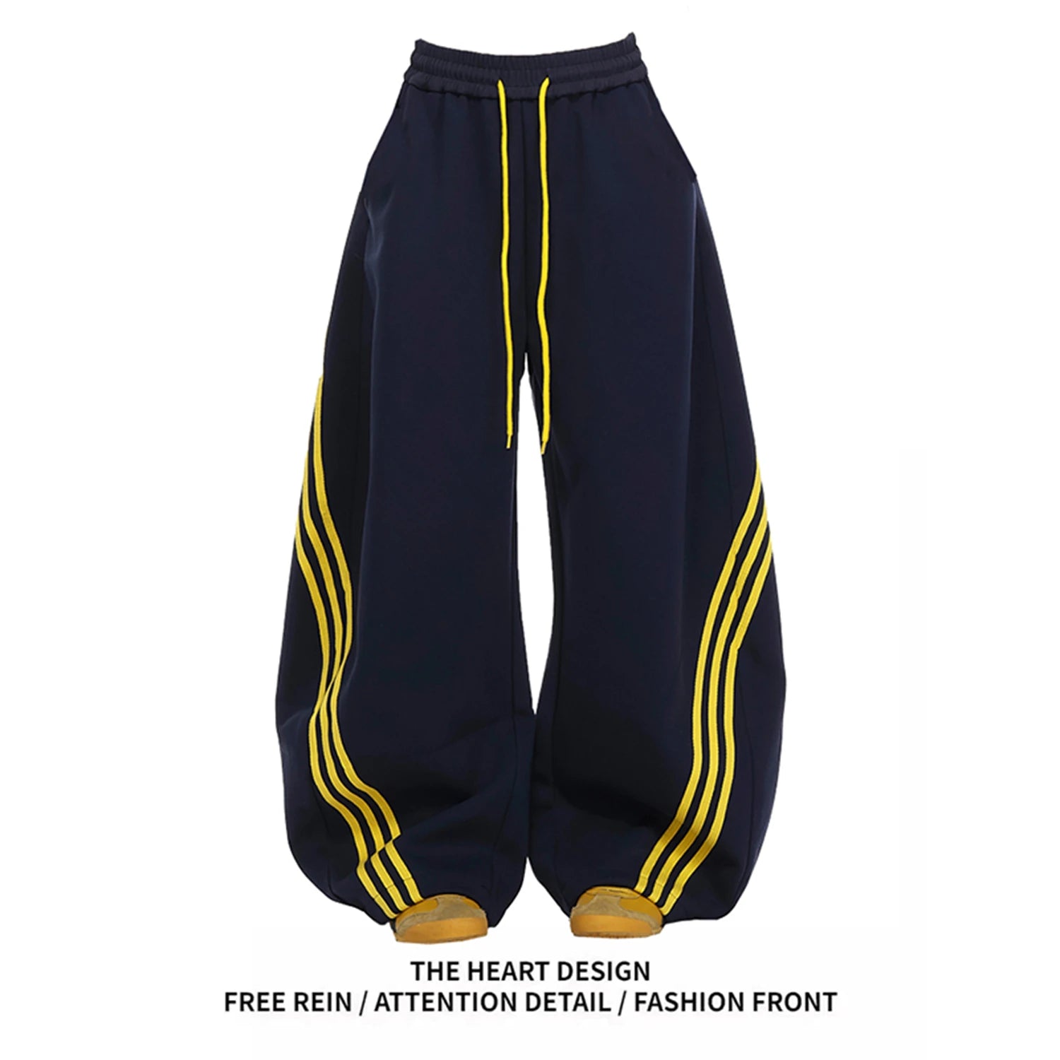 Y2K Women's Oversized Wide Leg Sweatpants with Side Stripes Drawstring High Waist Streetwear Casual Loose Baggy Trousers Fashion